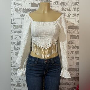 SHEIN White Lace Square Neck Blouse